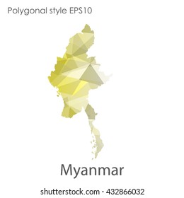 Myanmar map in geometric polygonal style.Abstract gems triangle,modern design background.