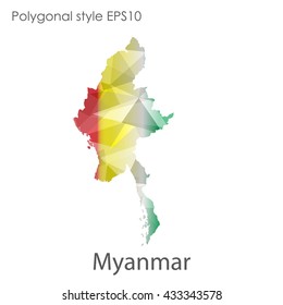 Myanmar map in geometric polygonal style.Abstract gems triangle,modern design background.