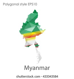 Myanmar map in geometric polygonal style.Abstract gems triangle,modern design background.