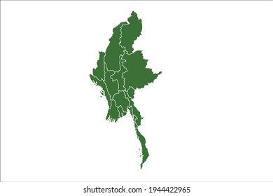 Myanmar Map Green Color on White Backgound