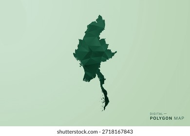 Mapa de Myanmar - Ilustración vectorial de estilo de polígono verde, diseño geométrico de bajo poli con silueta limpia sobre fondo verde suave.