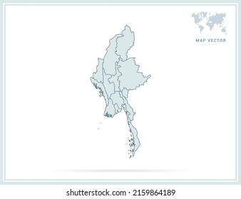 Mapa de Myanmar del vector verde sobre fondo blanco.