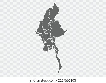 Myanmar Map grey Color on Background png