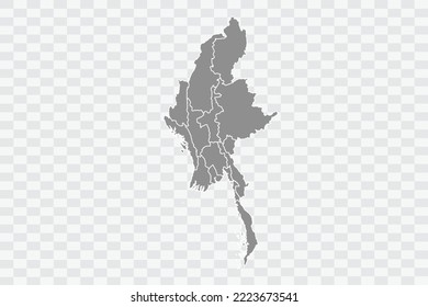 Myanmar Map grey Color on White Background  Png