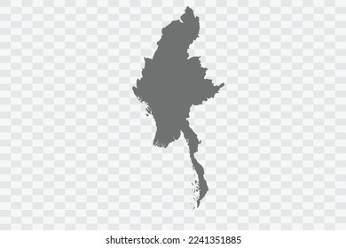 Myanmar Map grey Color on White no demarcation line Background  Png