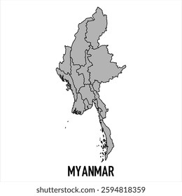 Myanmar map in grey style isolated on white background. Vector illustration