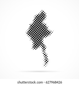 Myanmar map in halftone. Dotted illustration isolated on a white background. Vector illustration.
