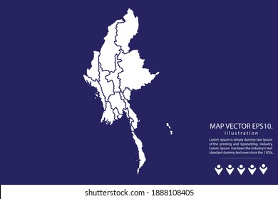 Myanmar map High Detailed on  blue background.