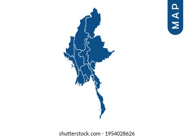 Mapa alto de Myanmar Detallado sobre fondo blanco. Resumen de la ilustración vectorial de diseño eps 10