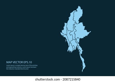 Mapa alto de Myanmar Detallado sobre fondo blanco. Resumen de la ilustración vectorial de diseño eps 10