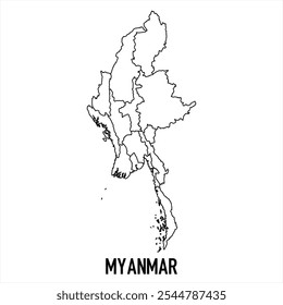 myanmar map icon isolated on white background. Outline map. Simple line icon. Vector illustration