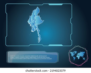 Tecnología de infografía Mapa de Myanmar fondo de la colección de elementos color azul