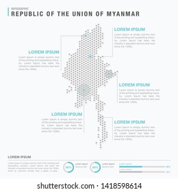 Myanmar map infographics with abstract pixelated dot pattern on white background. Stylized map concept with elementsl. - Vector illustration