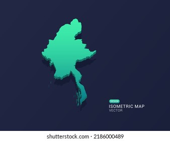 Myanmar Map Of Isometric Green Gradient Vector Illustration.