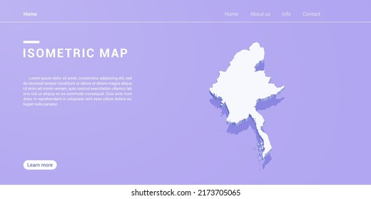 Mapa de Myanmar de ilustración vectorial púrpura isométrica. Plantilla de diseño de banners Web.