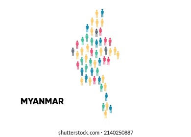 Myanmar Map made by a group of people, Population. Globalization. People from different countries
