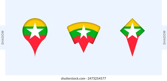 Myanmar Map Markers Set. Perfect for projects related to Myanmar, travel, geography, and international representation. Vector collection.
