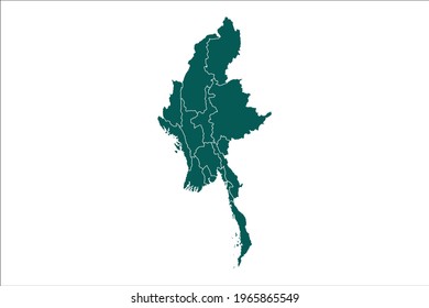 Myanmar map Olive green Color on White Backgound