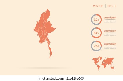 Myanmar kartografiert orangefarbene abstrakte Infografik-Vektorgrafik.