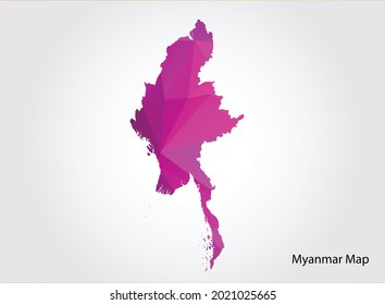 Myanmar Map pink Color on white background polygonal