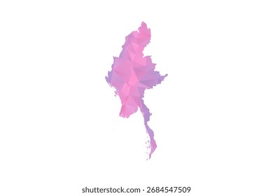 Myanmar Map - Polygon Style Vector Illustration in Pink and Purple Gradient, Low Poly Geometric Design, Isolated on White Background for Infographics and Education.
