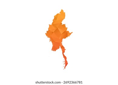 Mapa de Myanmar - Ilustración vectorial de estilo polígono en degradado naranja, diseño geométrico de bajo poli, aislado sobre fondo blanco para infografías y Educación.