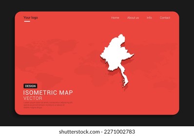 Myanmar map red isolated on dark background with 3d world map isometric vector illustration.