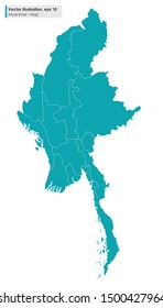 myanmar map with regions vector illustration on white background