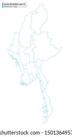 myanmar map with regions vector line illustration on white background