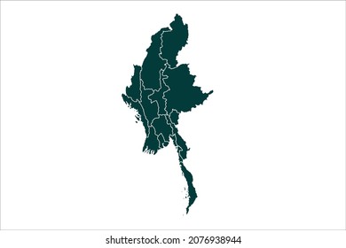 Myanmar map Sacramento green Color on White Background