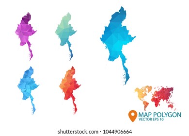 Myanmar Map - Set of geometric rumpled triangular low poly style gradient graphic background , Map world polygonal design for your . Vector illustration eps 10.