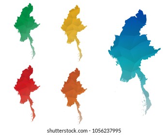 Myanmar Map - Set of geometric rumpled triangular low poly style gradient graphic background , Map world polygonal design for your . Vector illustration eps 10.