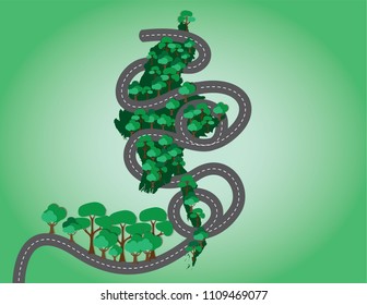 Myanmar Map Surrounded by many trees and Road.
