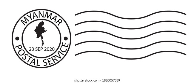 MYANMAR map symbol black color on post ink stamp.