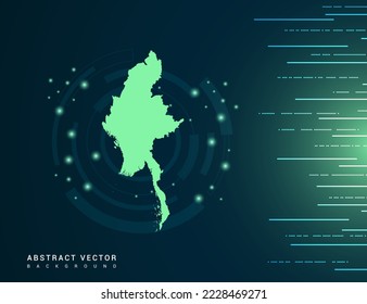 Mapa de Myanmar del vector verde de fondo futurista.
