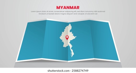 myanmar map travel with capital pin tag location design Illustration