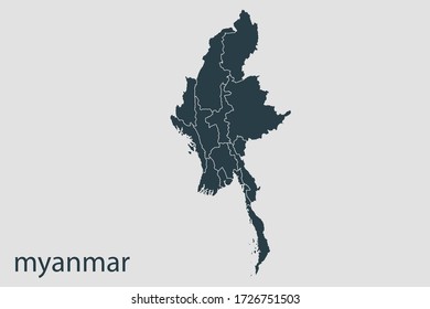myanmar map vector, Abstract design vector illustration Eps 10. Navy color.High Detailed on white background.