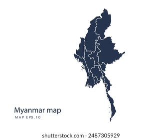 Myanmar map vector, Abstract design vector illustration Eps 10. Navy color.High Detailed on white background.