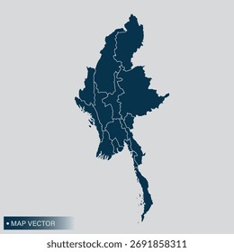 Myanmar map vector, Abstract design vector illustration Eps 10. indigo blue color. High Detailed on white background.