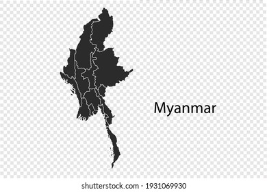 Myanmar map vector, black color. isolated on transparent background