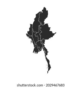Myanmar map vector, dark color.isolated on transparent background. 