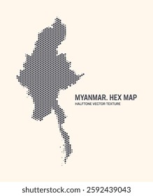 Myanmar Map Vector Hexagonal Halftone Pattern Isolate On Light Background. Hex Texture in the Form of a Map of Myanmar. Modern Technological Contour Map of Myanmar for Design or Business Projects