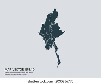 Myanmar map vector, isolated on gray background
