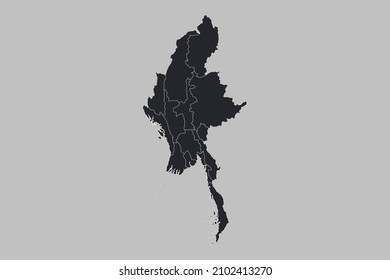 Myanmar map vector, isolated on gray background