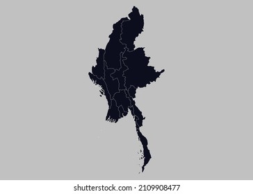 Myanmar map vector, Isolated on gray background