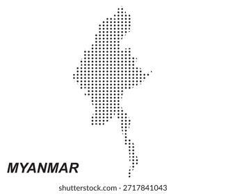 Myanmar Map Vektor, Südostasien Land gepunktete Muster Schwarz-Weiß Formen, Myanmar Infografik Vorlage, Bearbeitbare EPS Myanmar Geografie