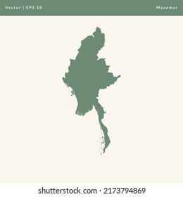 Myanmar Map Vector Style Greyish Green, Flat Maps Vector Illustration - EPS10
