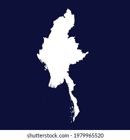 Myanmar map vector. white color on blue background.