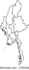Myanmar map in white color and black border on white background. Vector illustration.