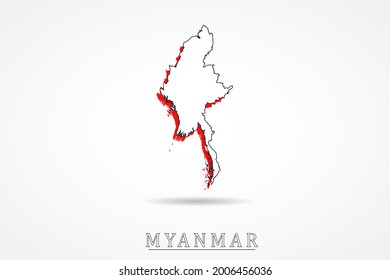 Myanmar Map - World Map International vector template with red and outline graphic sketch style isolated on white background - Vector illustration eps 10